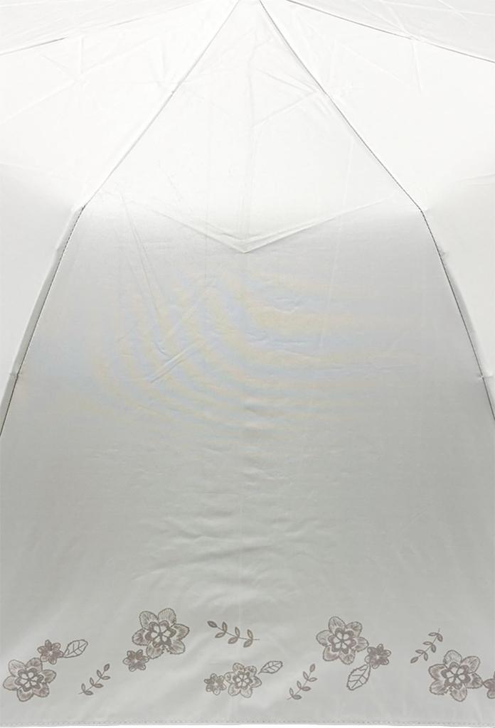 Folding Suitable for Both Sun and Automatic Opening and 8 Grade 1 Light Blocking UV Heat Shielding Floral Embroidery White Parasol, Rain, One-Touch