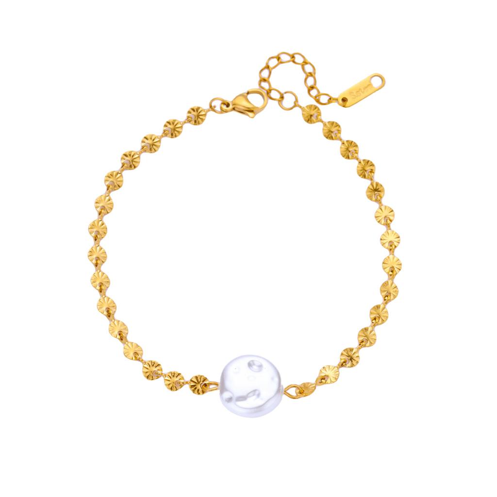 Stainless Steel Geometric Heart Cross Pearl Link Bracelets For Women Gold Color Pearl Bracelet Fashion Luxury Jewelry Gift