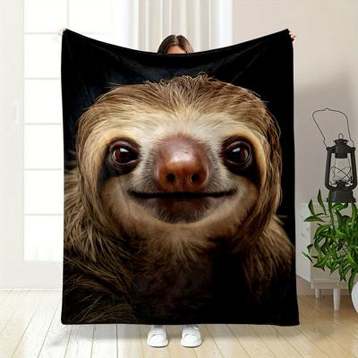 Smiling Sloth Print Blanket Bedroom Blanket for Livingroom Couch Lunch Break Soft Throw for Friend's Festival Gift
