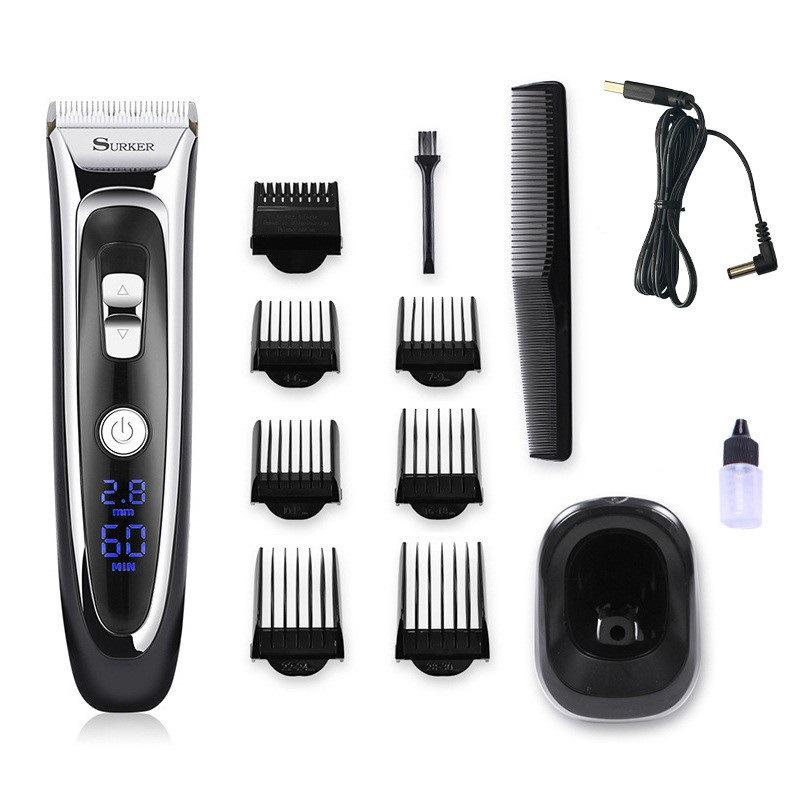 Электрическая машинка для стрижки волос Surker с ЖК-дисплеем и керамическим лезвием, с подставкой - Бытовой триммер для стрижки волос