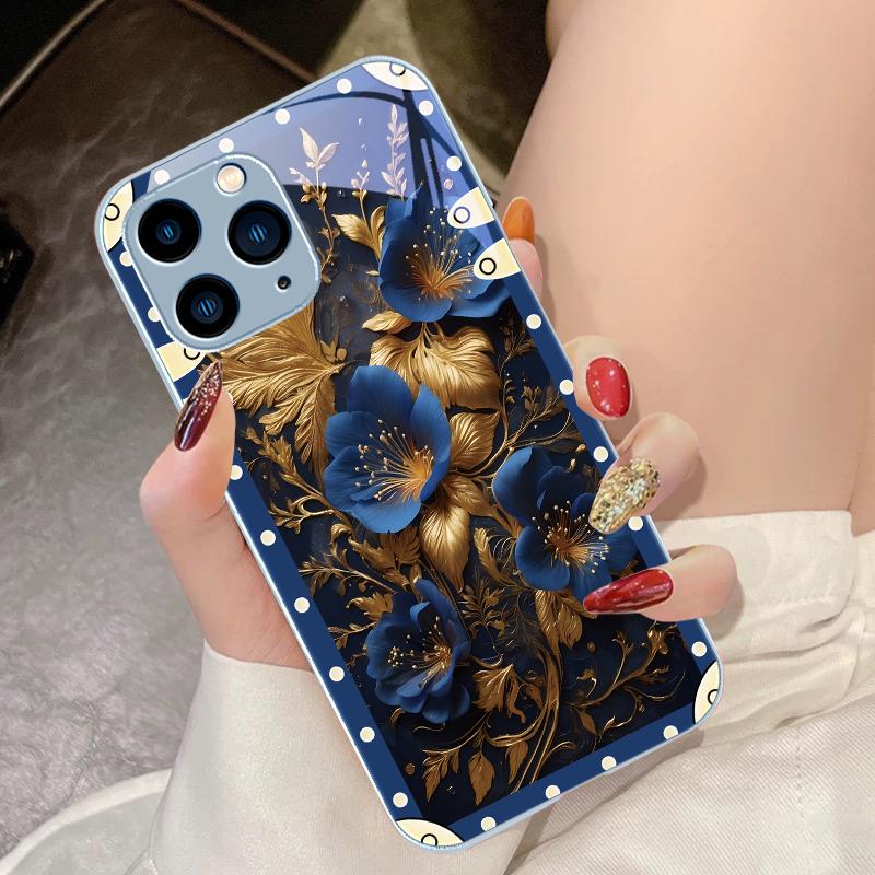 Box Pink Flowers For IPhone 16 Pro Max 15 Pro 14 13 12 Mini 11 XS Max XR 7 8 Plu SE 2022 Tempered Glass Phone Case