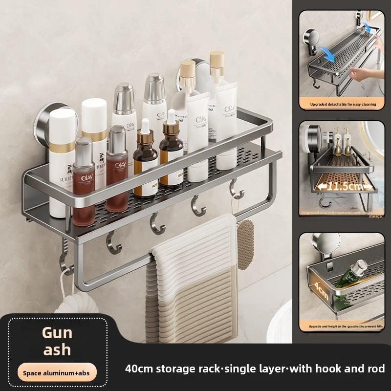 Wall Mount Bathroom Shelf With Suction Cups And Space Aluminum For Vanity Storage