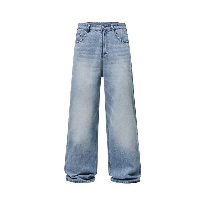 Spring and Autumn Korean Version of A-line Loose Wide-leg Jeans Men's Straight-leg Drooping Trousers