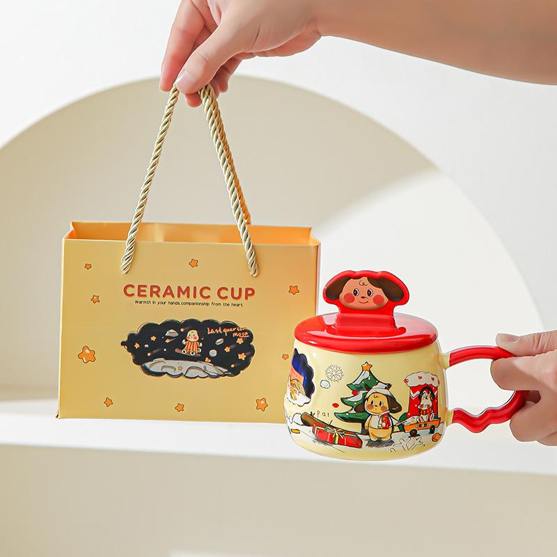 Creative Cartoon Ceramic Cup with Mobile Phone Holder Cover, Home Office Water Cup Gift Box, High Value Hand-painted Wind Mug