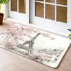 1pc French-Style Eiffel Tower Cherry Blossom Floor Mat, Non-Slip Rubber Base Flannel Door Mat, Durable And Washable Entrance Rug