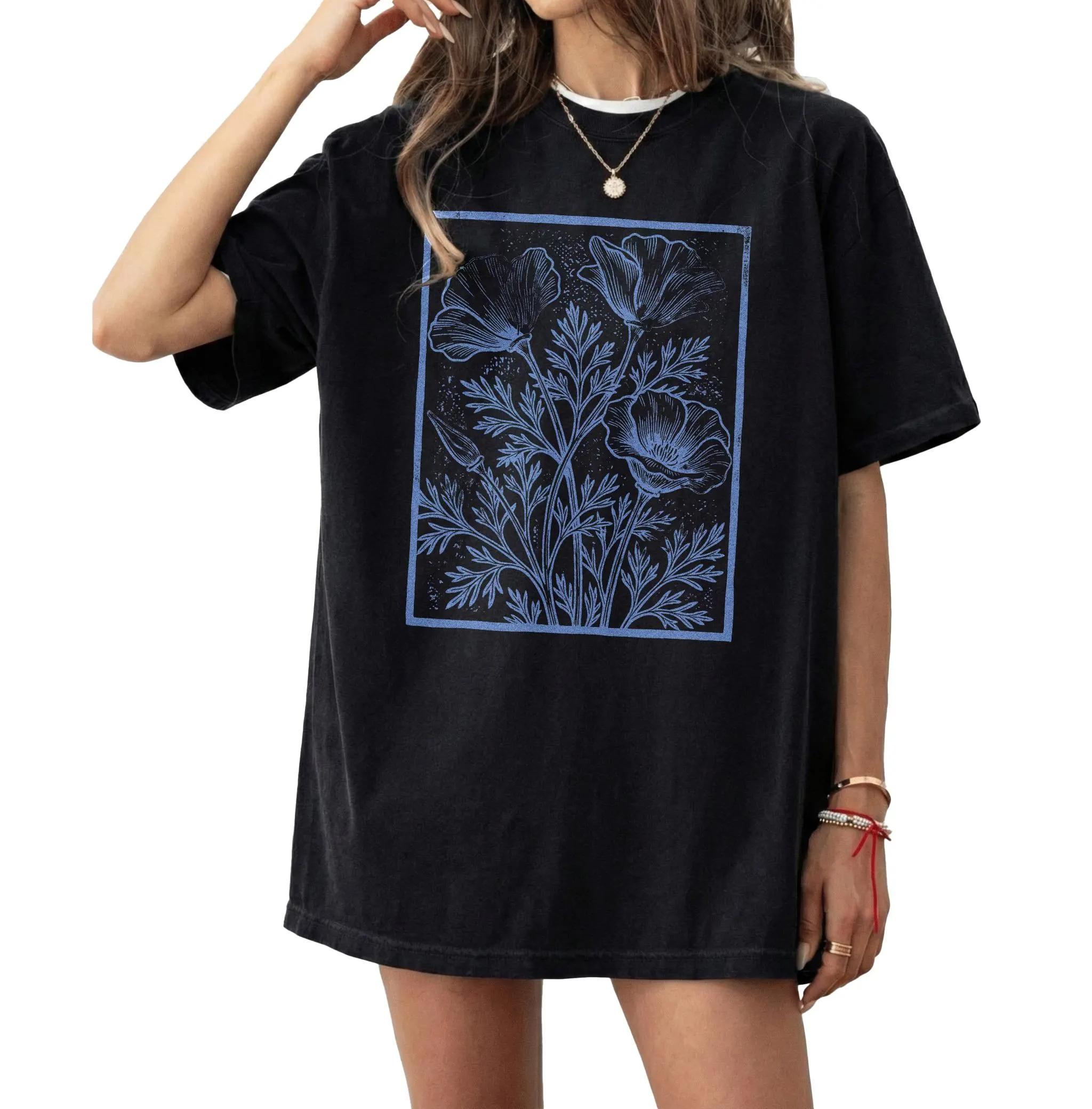 

2026 Summer Womens Retro Vintage Wildflowers Print TShirt Unisex Cotton and Breathable Short Sleeve Oversized Loose Casual 4XL