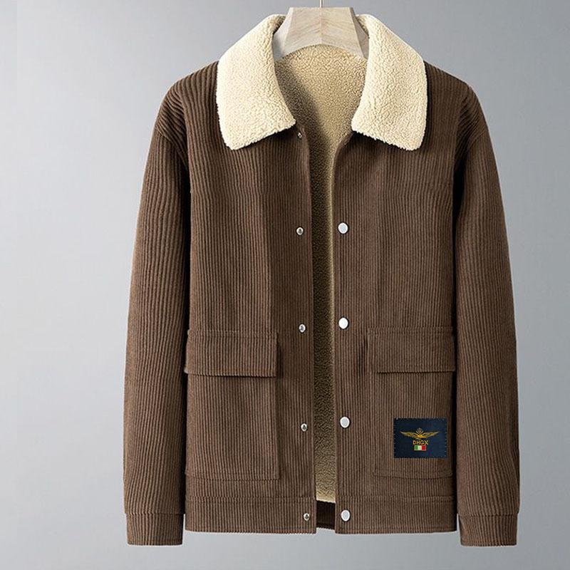 Autumn and Winter Collection of High-quality Men's Corduroy Jackets Made of Lambskin, with Thick and Loose Lapels