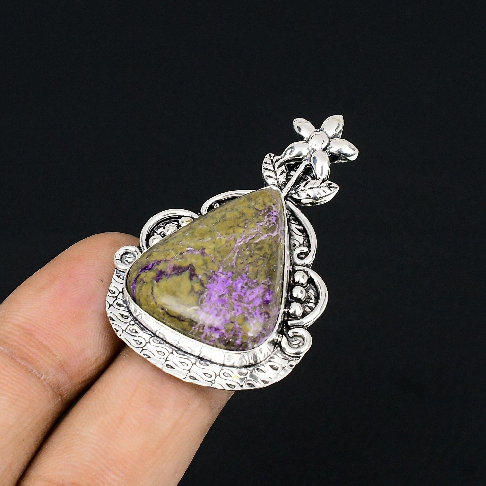

925 Silver Pear Purpurite Stone Flower Solitaire Daughter Ring Jewelry Size 6.5 6.5
