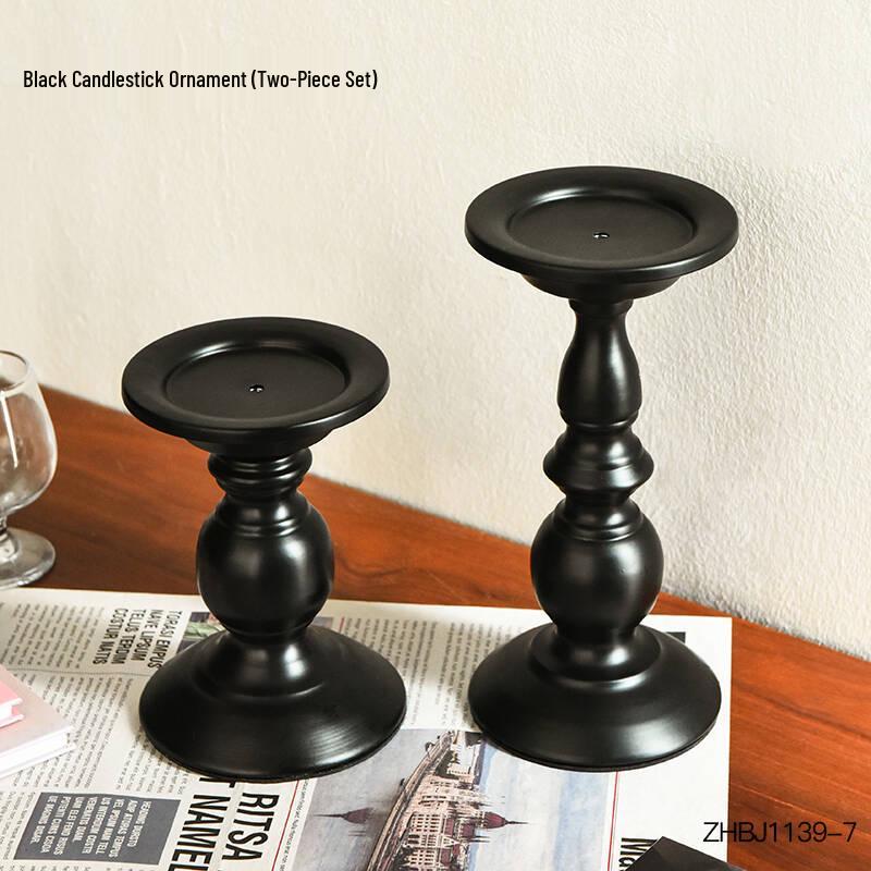 Black Roman Column Candlestick Ornament for Bedroom Table Decor