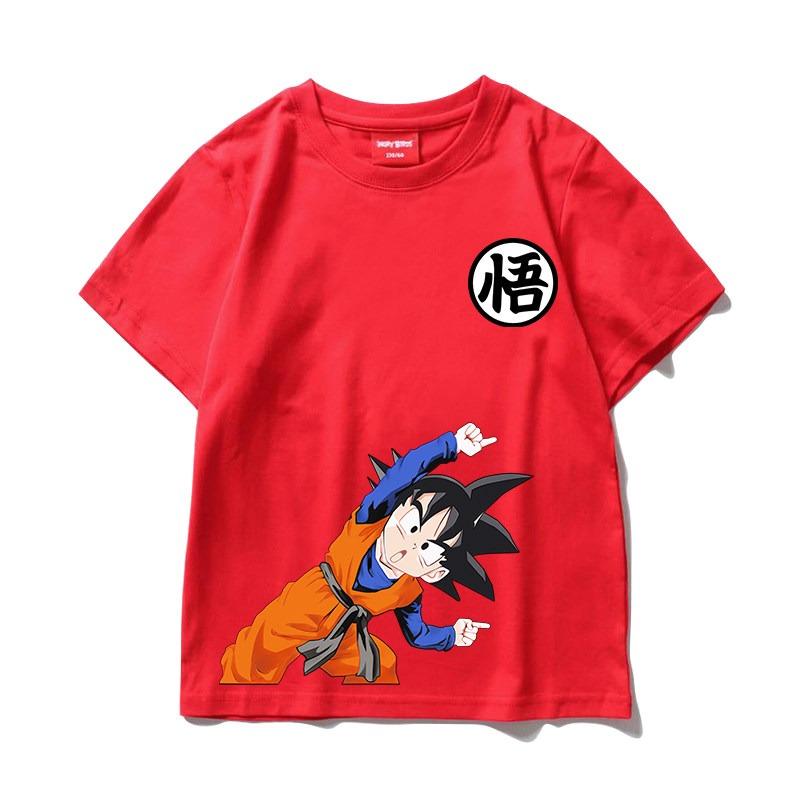 Boys, Girls and Adults Dragon Ball Goku Cartoon Short-sleeved T-shirt, Japanese Anime Fusion Children's Printed Trendy Top