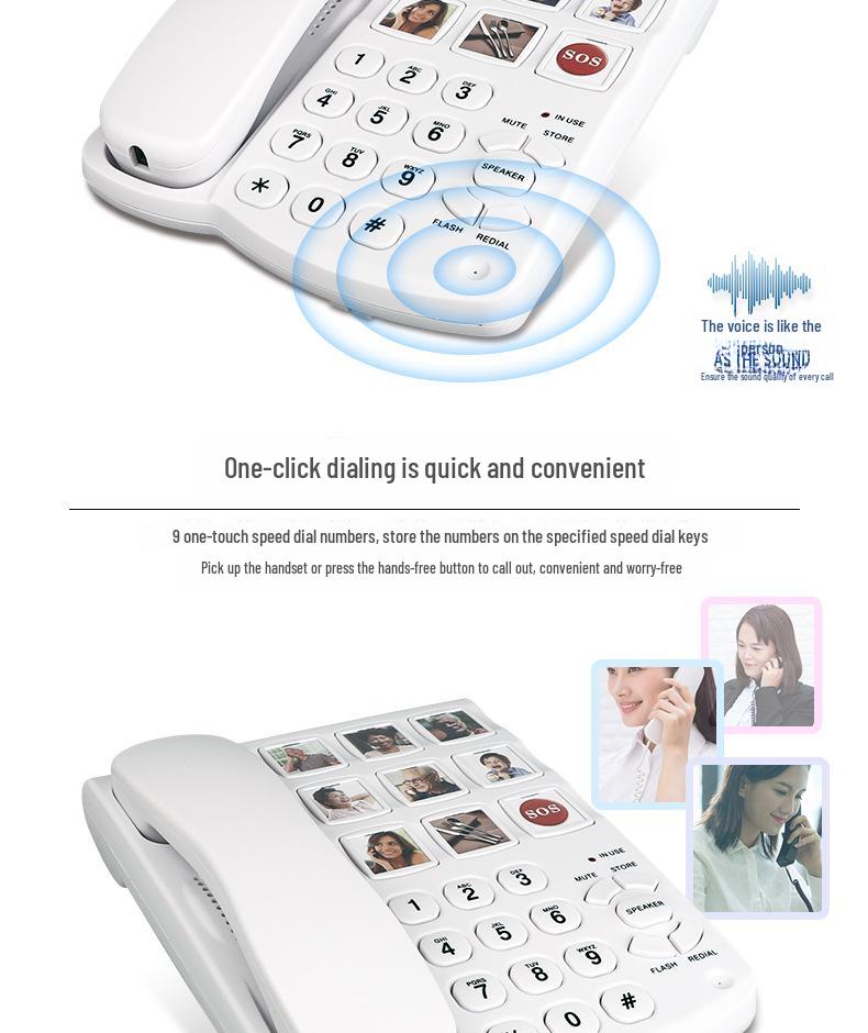 Schnurgebundenes Telefon mit Ein-Tasten-Wahl für Senioren mit großen Lautstärketasten und Freisprechfunktion