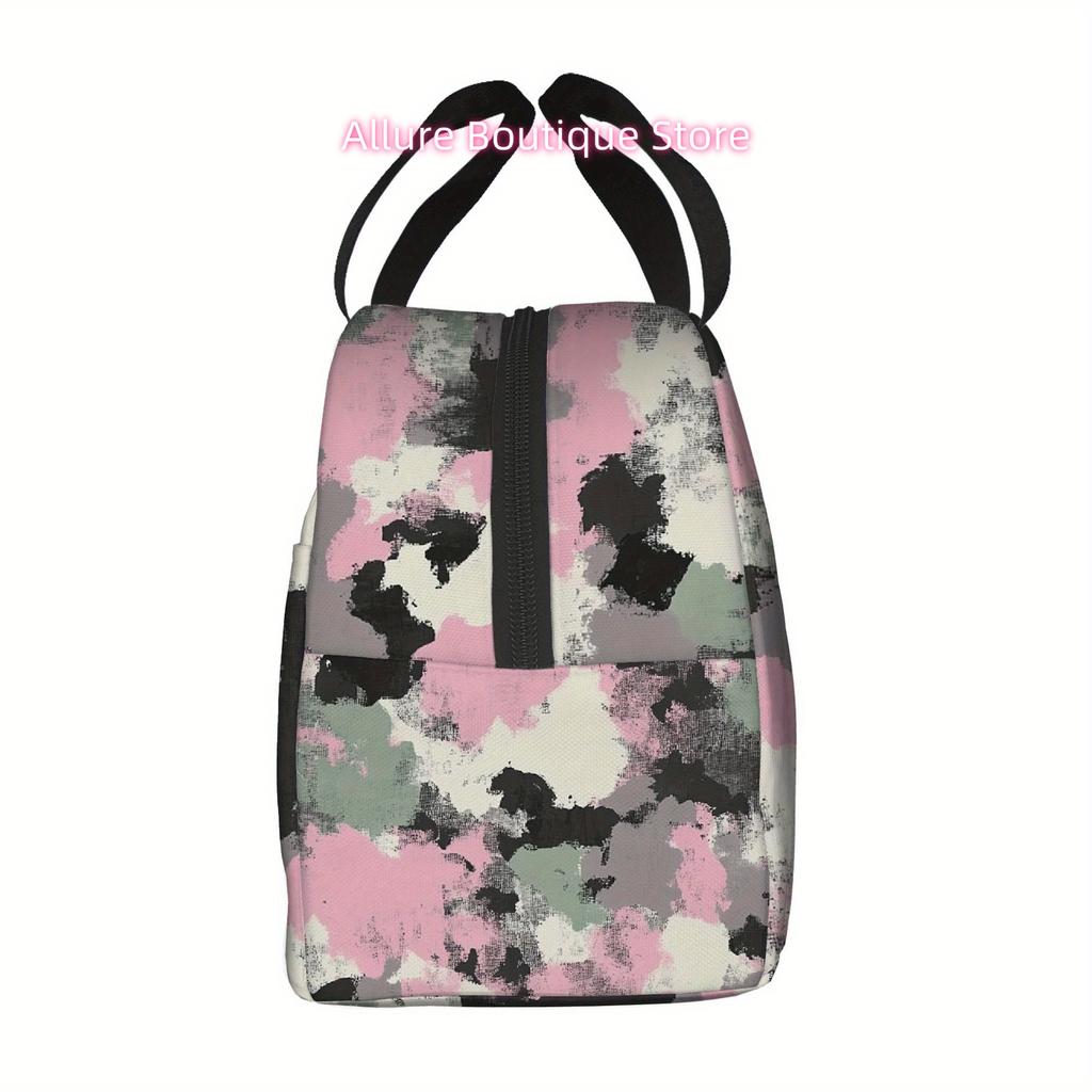1pc, Abstract Camouflage Pattern in Muted Colors, Printed Thermal Bag, Insulation Bag, Insulated Bag, No Food Contact, Suitable