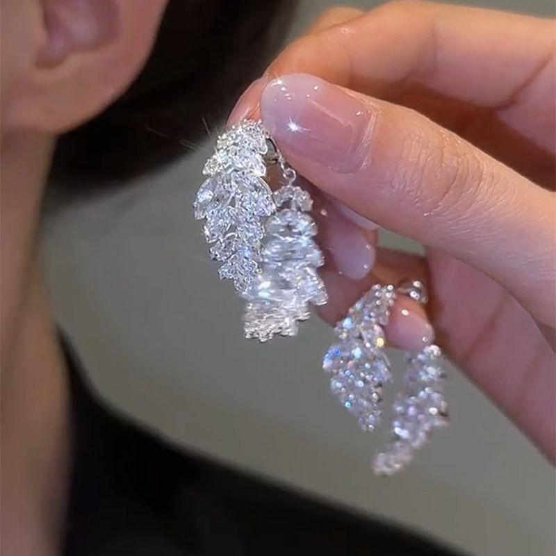 

Нишевый стиль Листья Женское украшение для передней и задней части уха Циркон Cross wheat ears full diamond earrings Silver