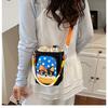 Cute Cartoon Print Water Bottle Bag Women's Commuter Satchel Soft Polyester Material Zipper Closure Vertical Shape Storage Bag