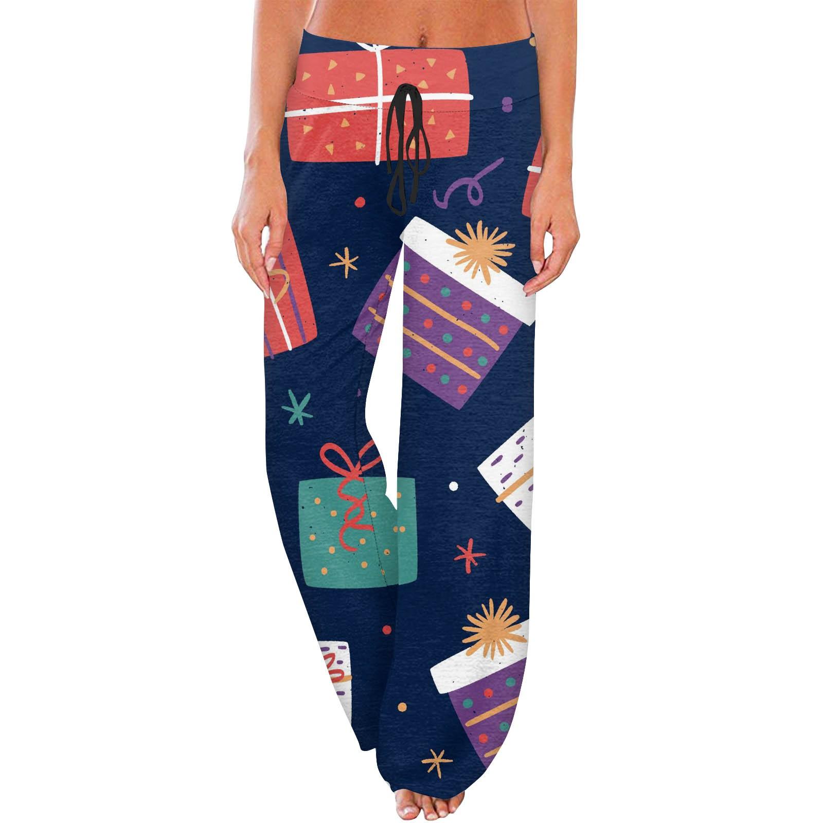 

Жіночі повсякденні модні комфортні піжамні штани Широкі брюки з різдвяним принтом на шнурках L Темно-синій