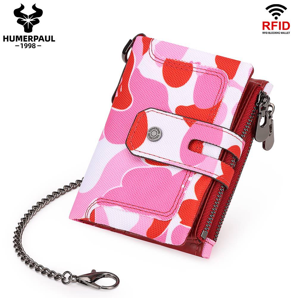 HUMERPAUL Ladies wallet first layer cowhide wallet anti-theft belt chain wallet multi-card slot with photo window coin purse красный