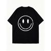 Black Oversized T-Shirt With White Smiley Face Print For Casual Wear And Street Style