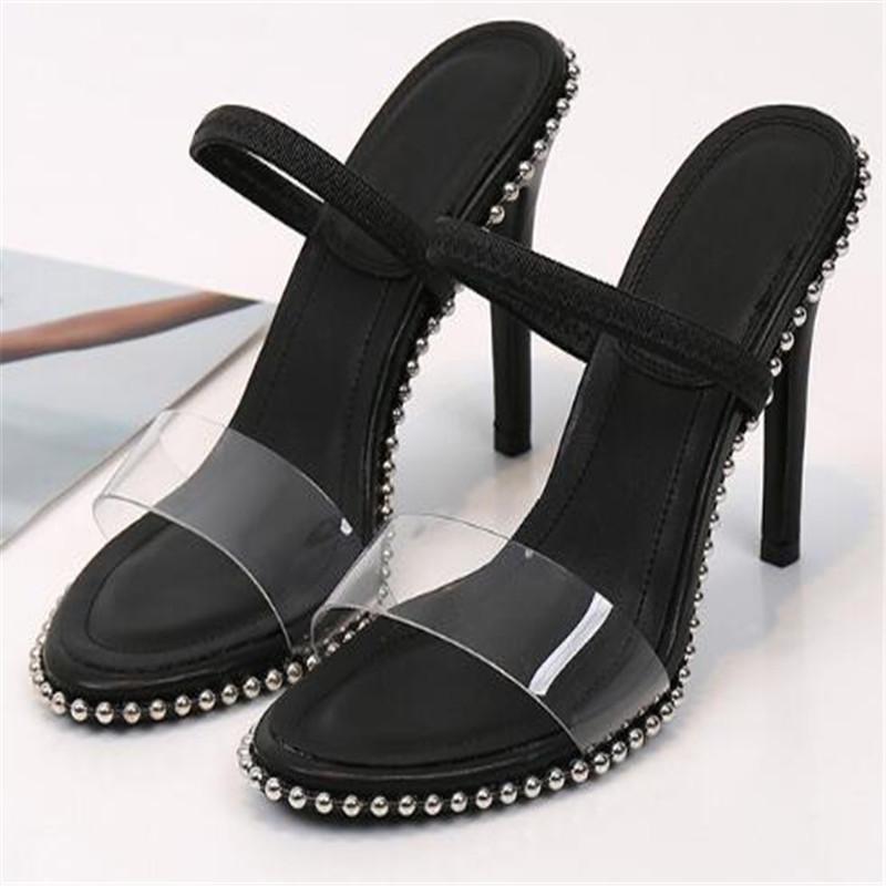 Nuevos Zapatos de Mujer Verano Moda Sandalias de Mujer Sandalias de Plataforma para Mujer Zapatos de Salón Metálicos con Remaches Bodas Mujer Tacones Altos 9cm y 7cm