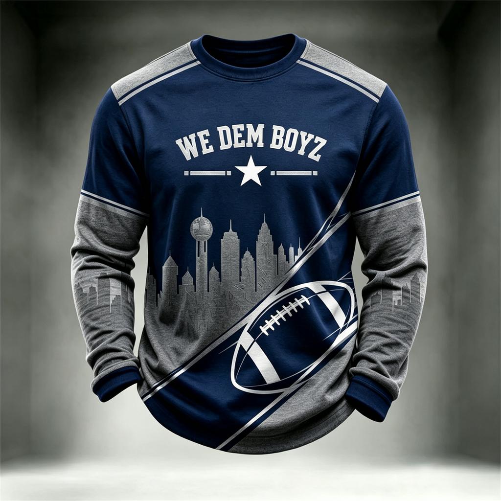 Herren Rugby Fan Langarm Rundhals Freizeit Oberteil mit Buchstaben Grafik für den Tag