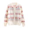 Autumn and Winter Sweater Jacket Female Sweet Fresh Soft Waxy Lace Collar Contrasting Color Small Flower Hollow Long-sleeved Knitted Cardigan