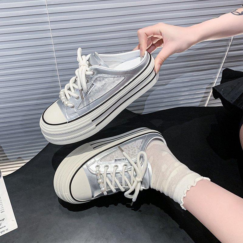 Fashion Shoes Women Cover Toe Ladies' Slippers Pantofle Soft 2025 Summer Sequined Cloth Canvas Casual Fabric Bling Slides Leisure