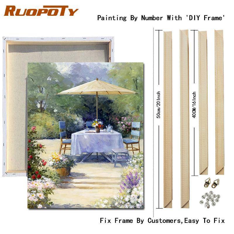 RUOPOTY DIY Frame Oil Painting By Numbers Window Scenery Acrylic On Canvas Wall Art Picture By Numbers Flower For Living Room