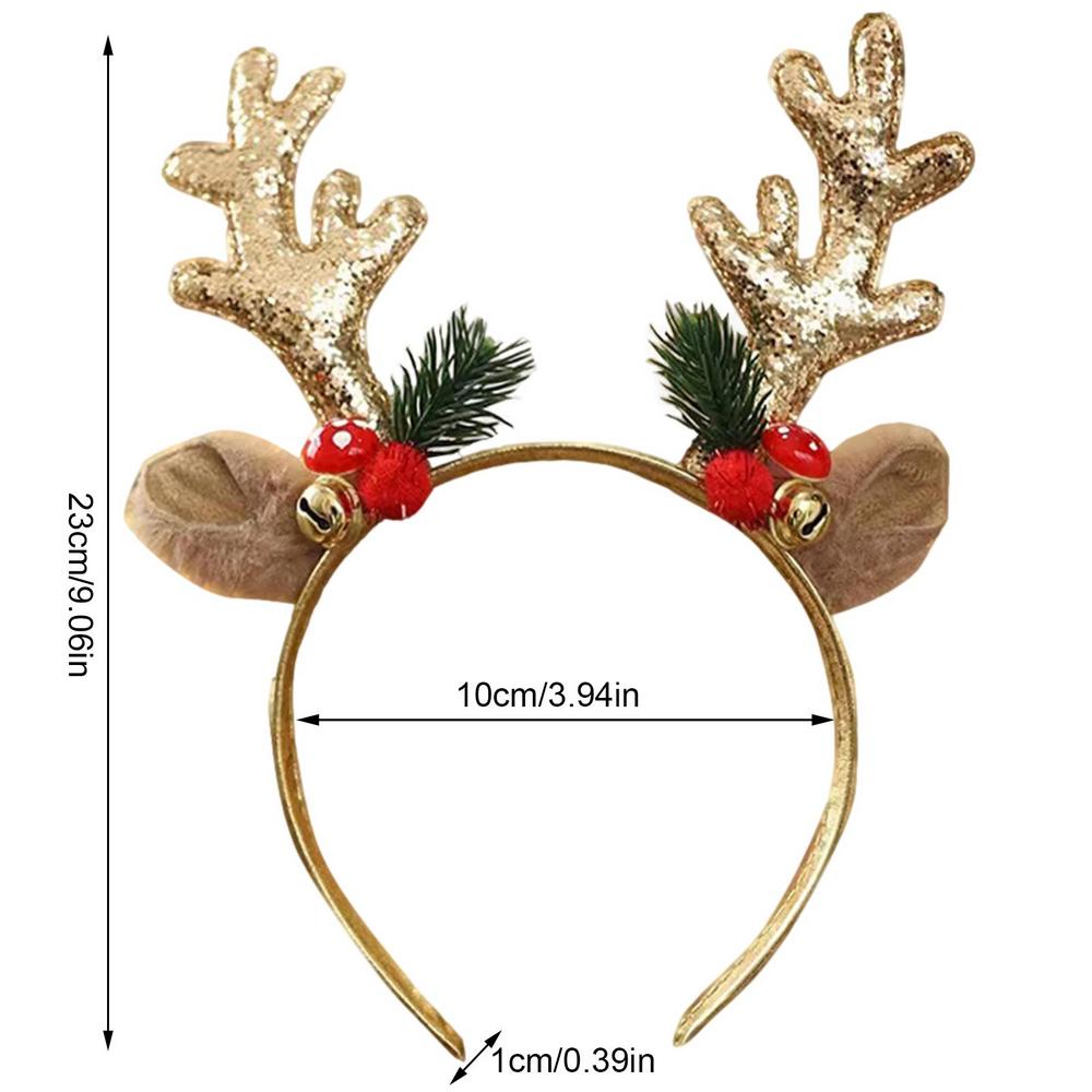 Christmas Deer Antlers Headband Cute Reindeer Antlers Headband Glitter Antlers Plush Ears Bell Head Buckle Christmas Ornament