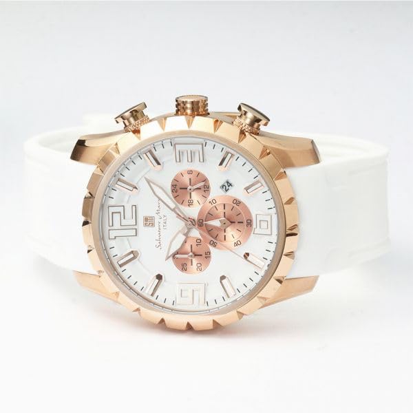 Authentic Salvatore Marra Wristwatch, SM22111-PGWHWH, 10 ATM Water Resistance, Date Display, Chronograph, Rubber Strap, PGWHWH