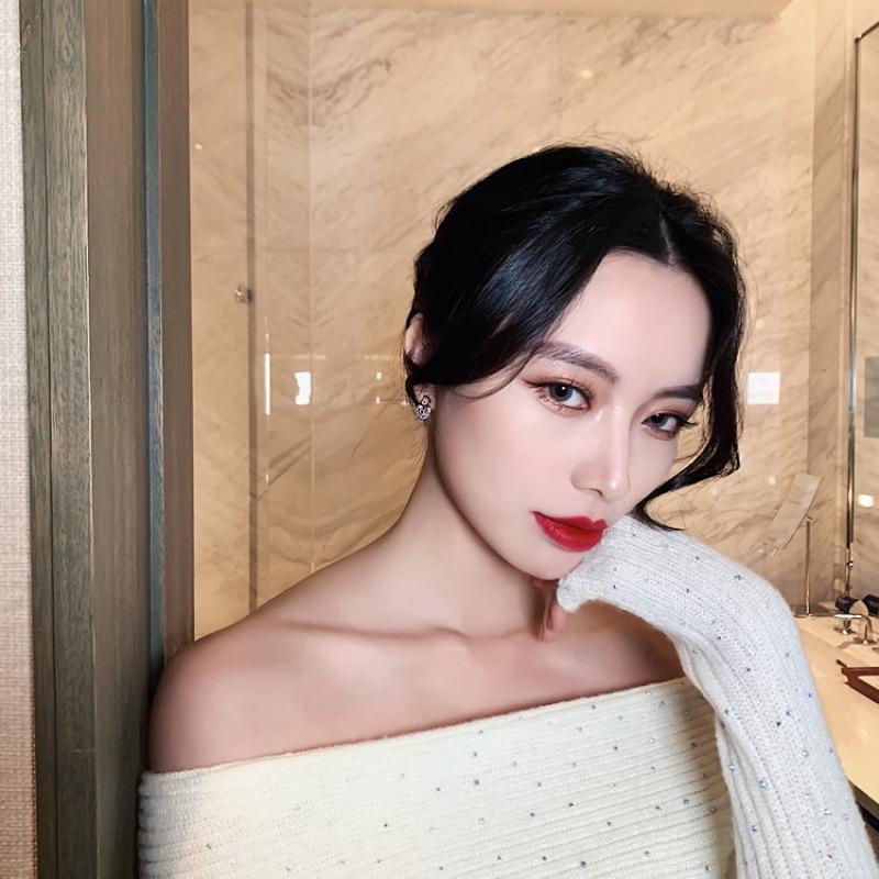 Simple Asymmetric D-shaped Earrings, Internet-famous Versatile Small Zircon Eardrops, Elegant Fashionable Light Luxury Earrings