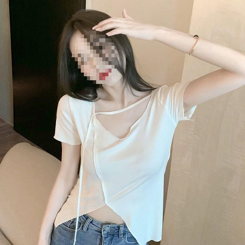 T Shirt Women Summer Oversize V Neck Casual Top With Embroidery For Daily Wear