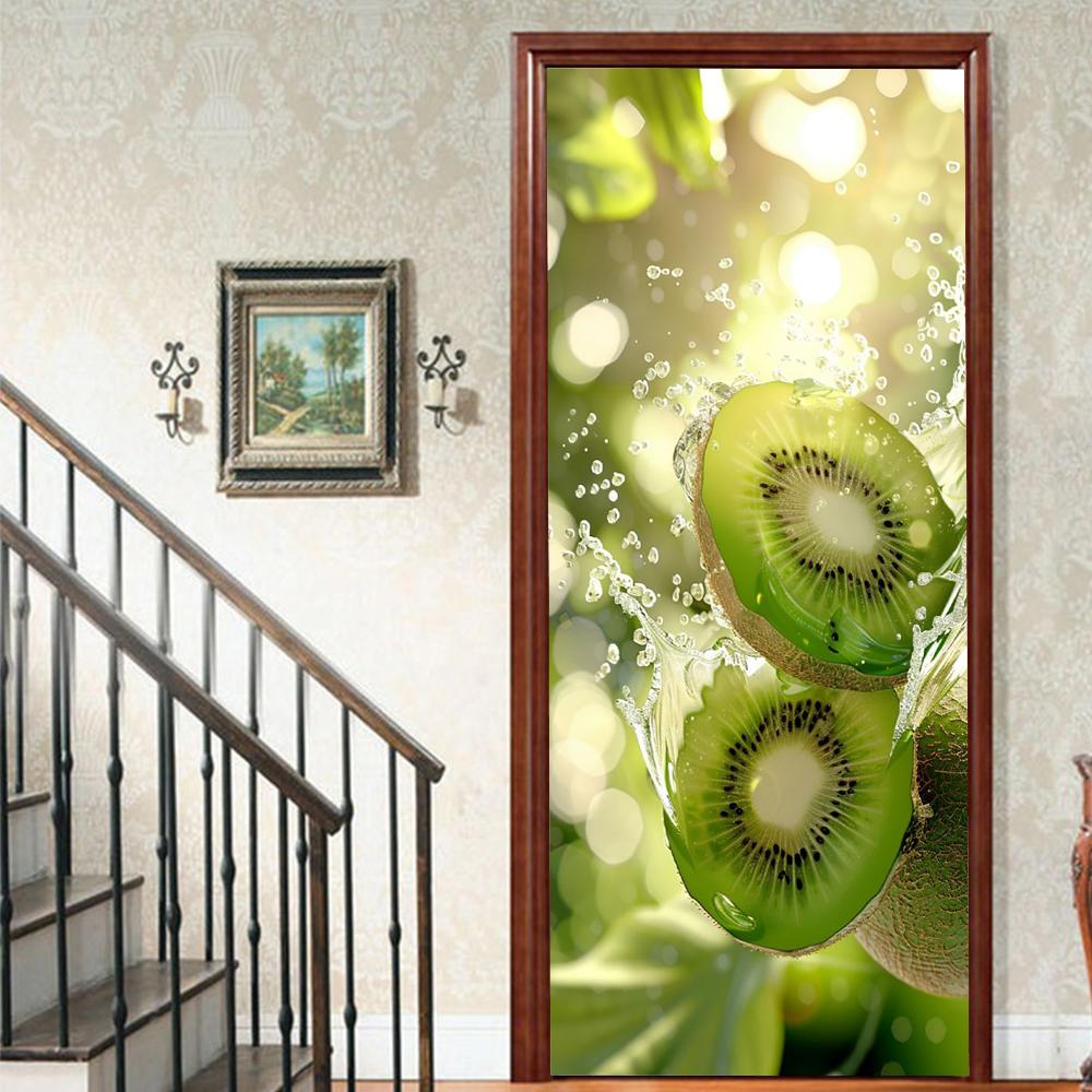 Fruit Lemon Door Stickers 3D Removable Vinilos Para Puertas Adhesive Wallpaper Art Murals for Doors Bibliotheque Modern Home Decor