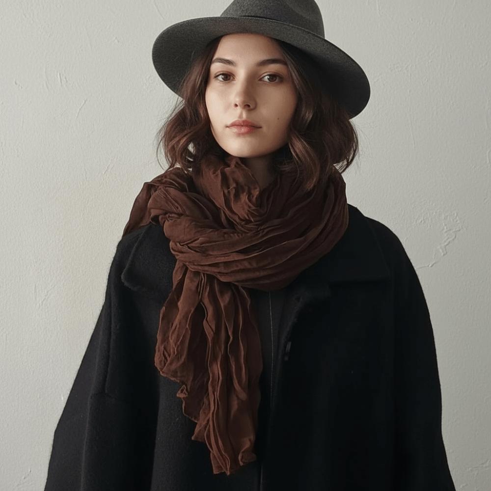 Retro Pleated Printed Scarf Luxury Brand Designer Long Shawl Wrap For Spring Autumn Winter