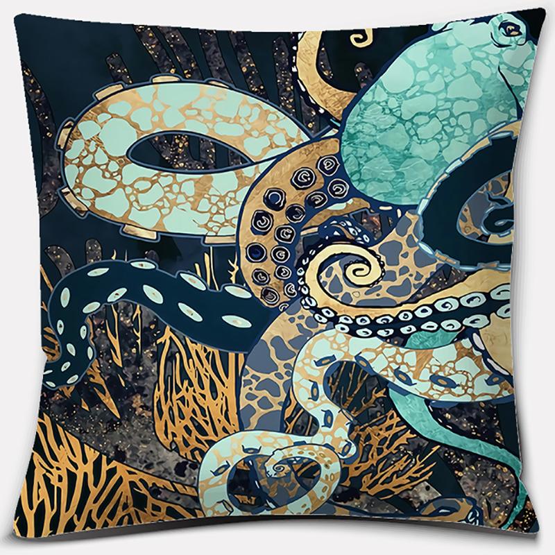 Metal Marine Animal Printing Series Pattern Pillowcase Square Home Office Decoration