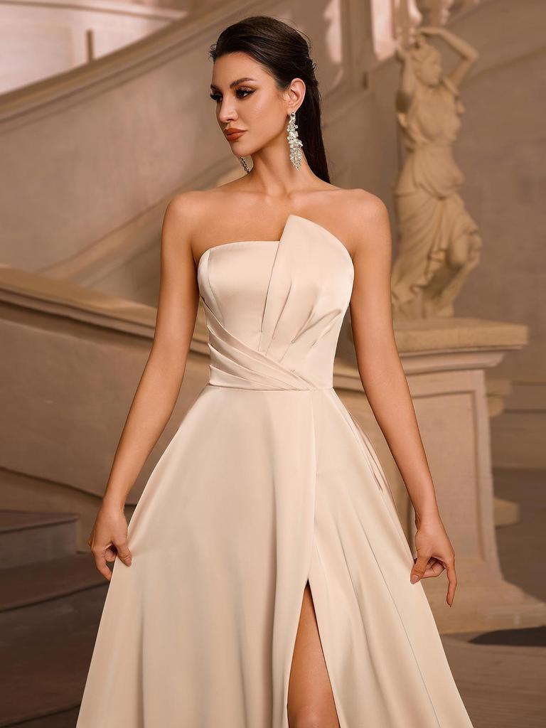 European & American Elegant Strapless Slim-Fit Slit Gown - Perfect for High-End Banquets & Evening Parties
