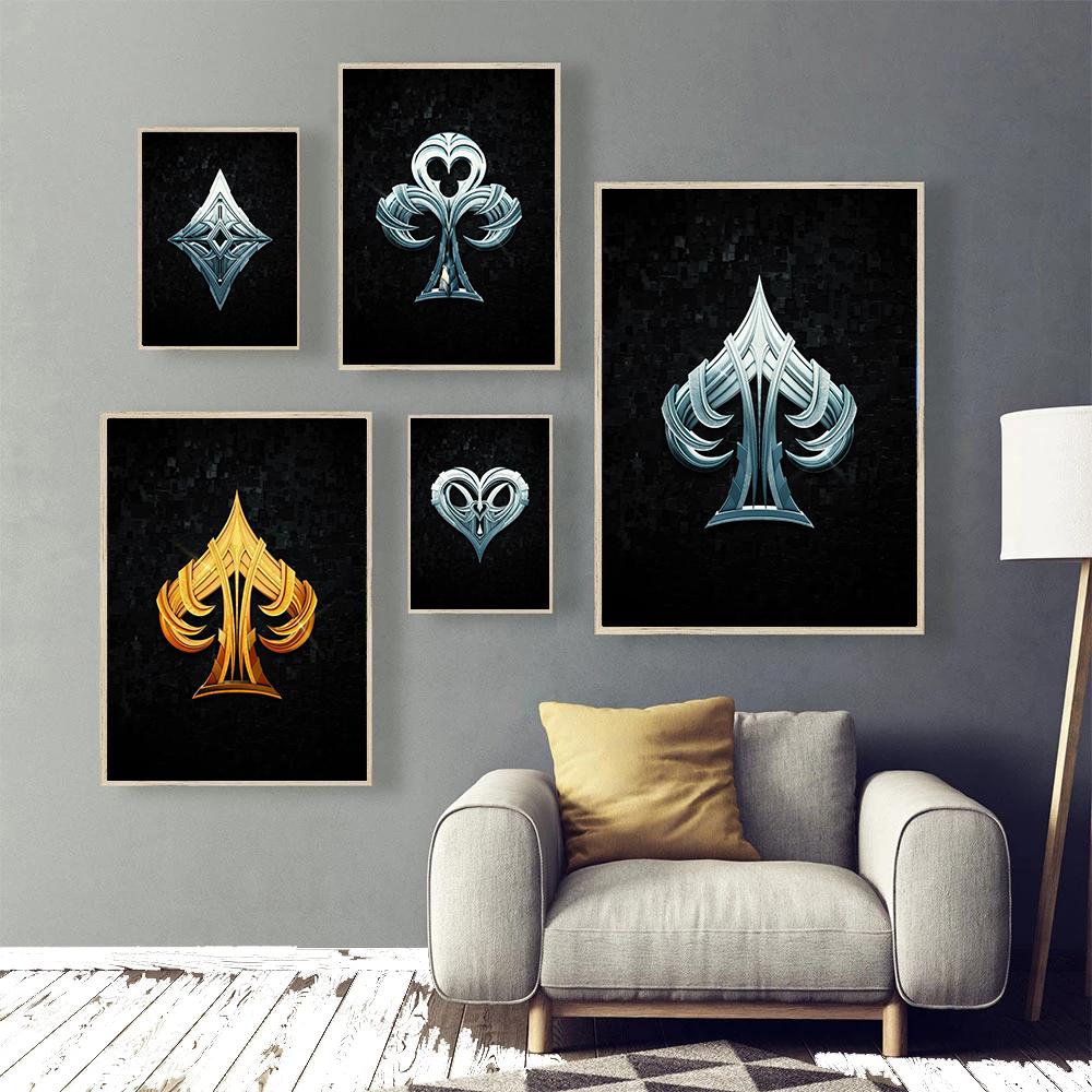 Gold And Silver Poker Suits Prints Poster Canvas Painting Hd Modern Wall Art Pictures Living Room Bedroom Chess Room Home Decor