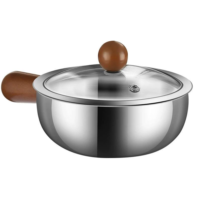 Stainless Steel Milk Pot With Wooden Handle, Compact Cooking Pot, Suitable For Frying Eggs And Heating Milk. Made Of Stainless S