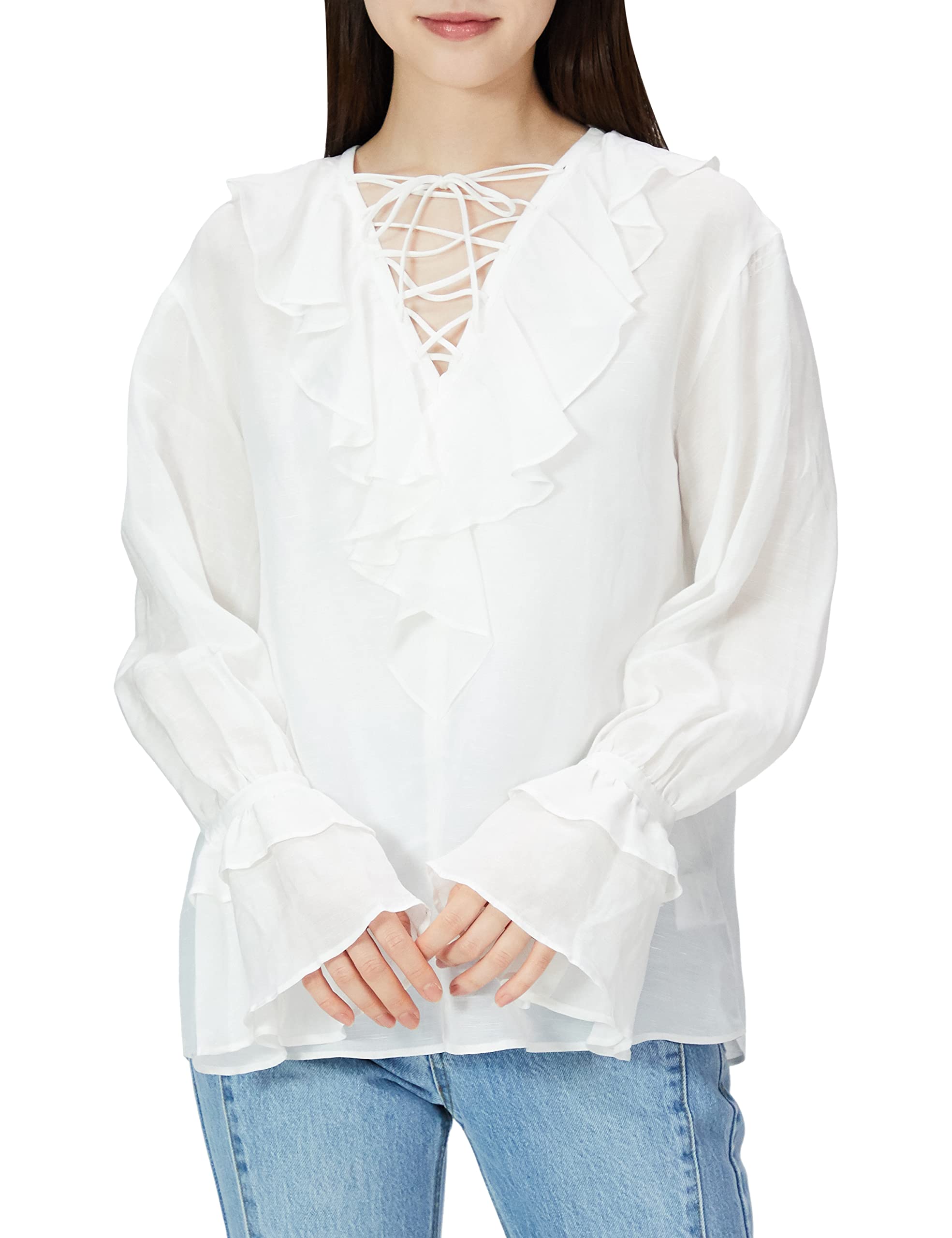

FRAY I.D. Ruffled Lace-Up Blouse