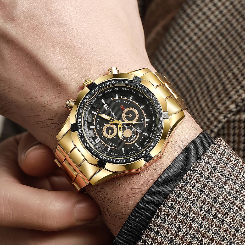 New large dial men's steel strap watch calendar quartz watch men's watch creative wristwatch