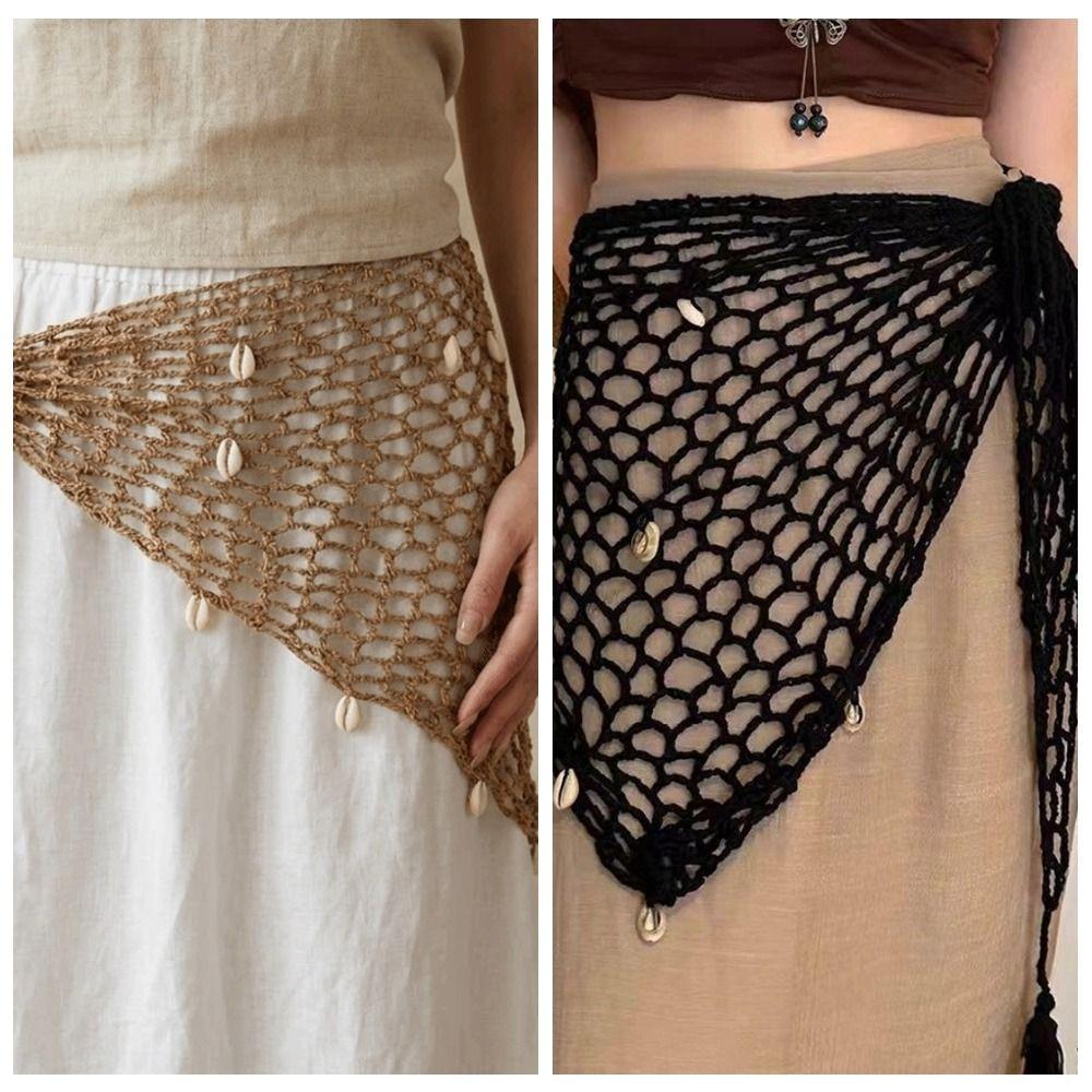 Shell Triangle Hip Scarf Solid Color Waist Belt Fashion Crochet Short Skirt Wrap Daily