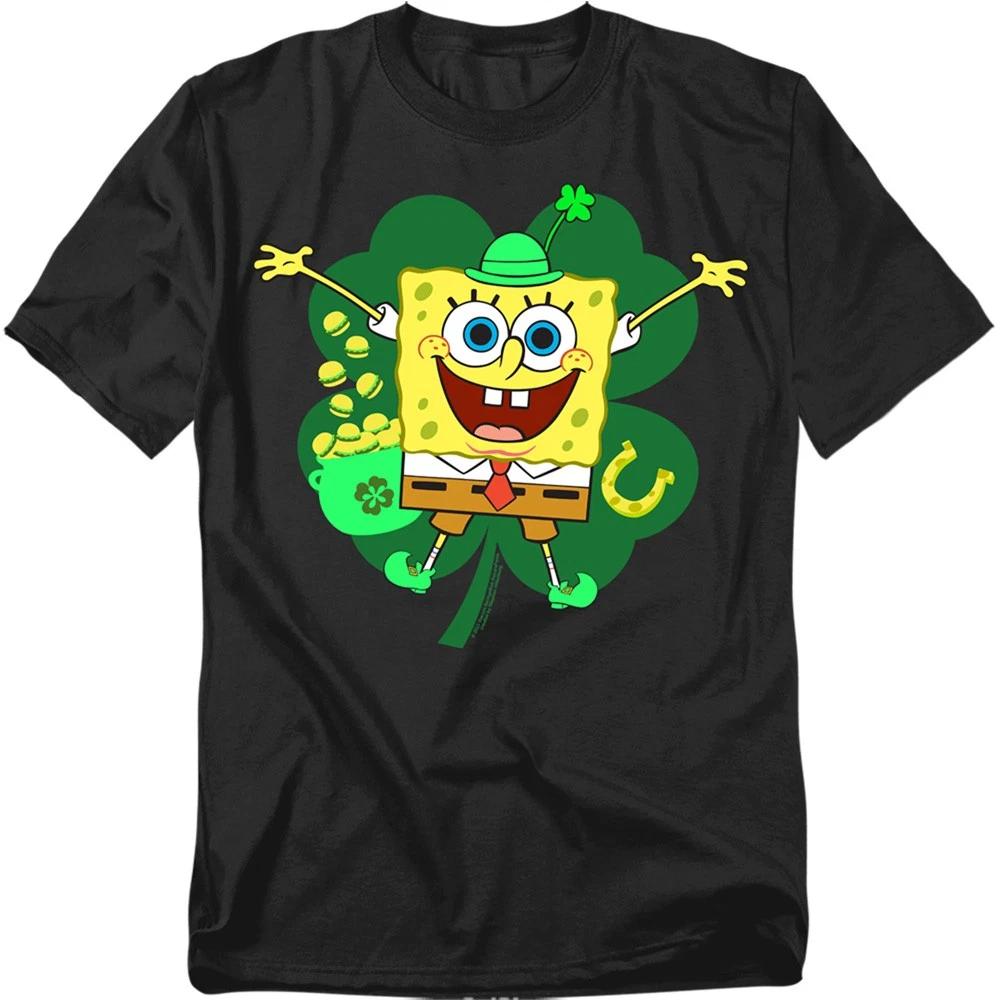 SpongeBob St. Patrick s Day Spongey Four Leaf Clover Adult Unisex T-Shirt Black XXXL