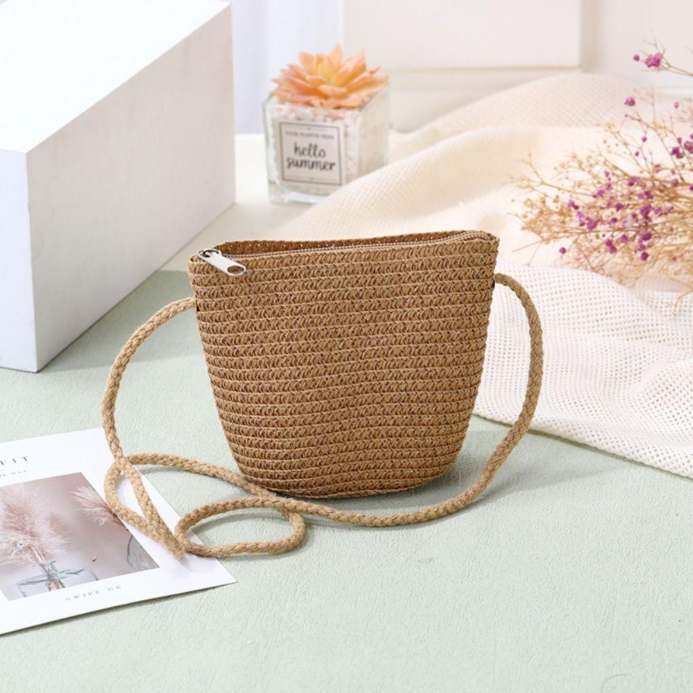 New Straw Crossbody Bag Fruit Woven Coin Purse Handbag Girls Kids