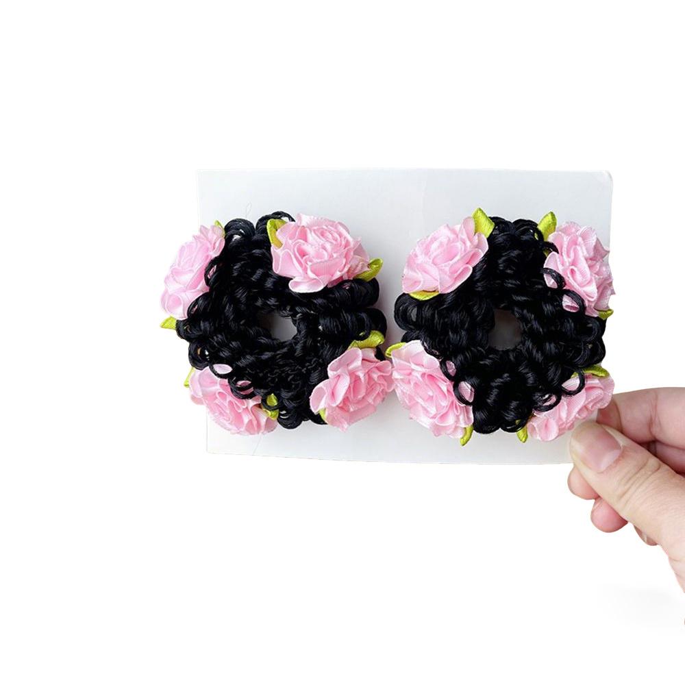 Aylhfo Girls' Spring 2pcs Colorful Flower Wig Scrunchies/Cute Bohemian Style Fabric Flower Wig Ponytail Hair Ties