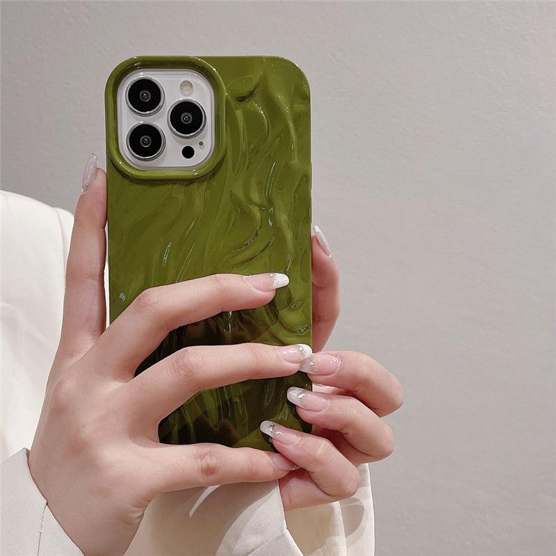 Glitter Candy Color 3D Folds Texture Phone Case For iPhone 15 11 12 13 14 Pro Max Fashion Irregular Ripple Shockproof Soft Cover