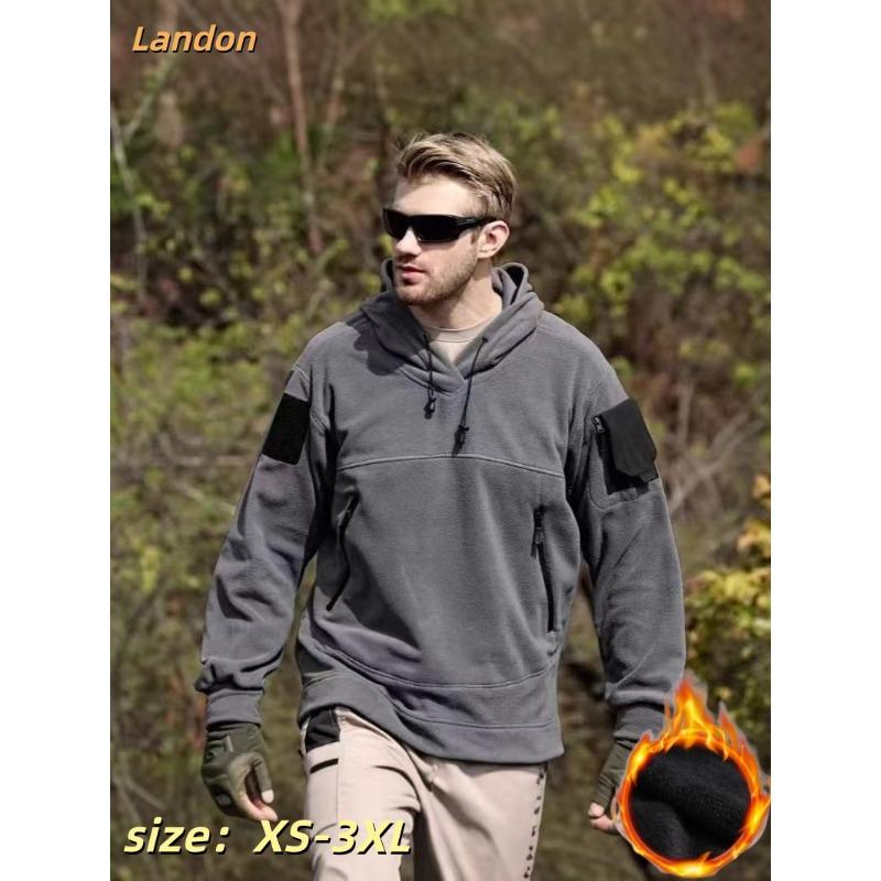 Hooded Outdoor Men's Sweater Polar Fleece Hooded Pullover Jacket Windproof Warm Top