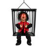 Black Suspended Halloween Figure In Cage, Light Detail Hanging Piece for Home Entry, Window Display, Porch, Party Styling, and Indoor Use