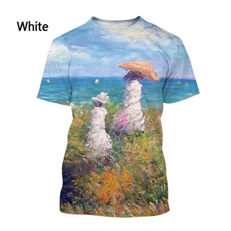 Summer Round Neck 3D Print Art Oil Painting Graphic T-shirts Fashionable Casual Short Sleeved Men's T-shirts