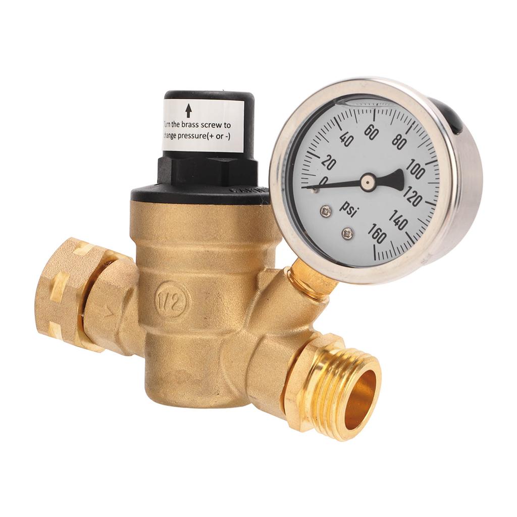 RV Water Pressure Regulator Valve Adjustable Water Pressure Reducer with Gauge for Camper Trailer RV Plumbing System