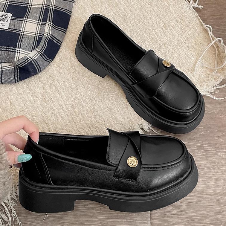 Black British style retro versatile with skirt platform small leather shoes women's 2025 new spring one-pedal loafers