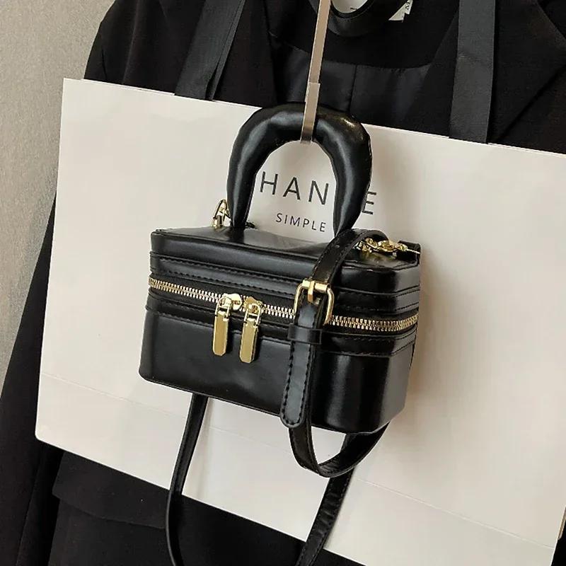 Luxury design sense mini crossbody bag Korean solid wax oil leather high-end texture simple small square bag