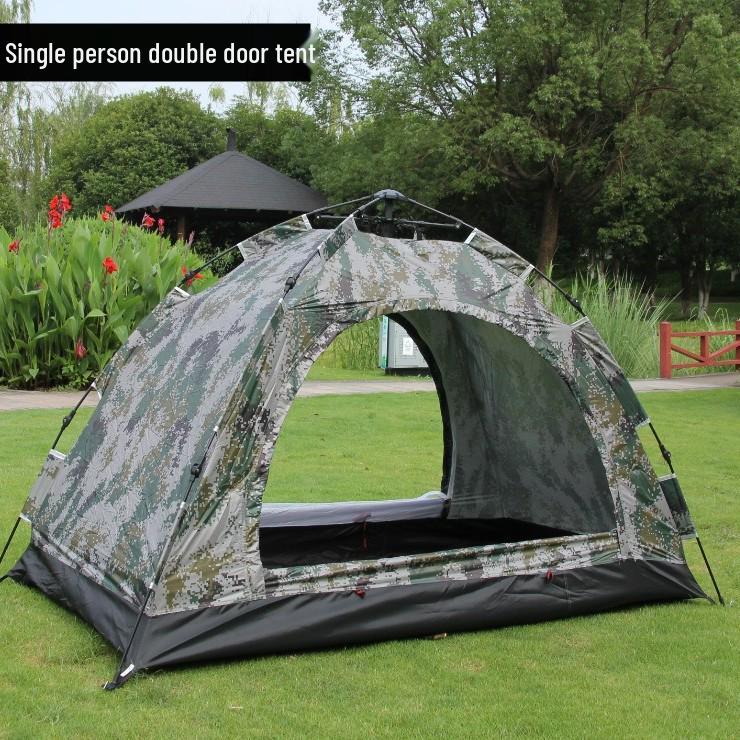 Camouflage 1-2 Person Windproof Pop-Up Camping Tent with Double Doors and Mesh